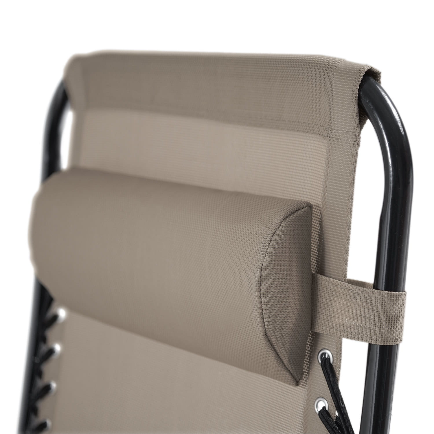 Zbliżenie na zagłówek i materiał fotela plażowego.