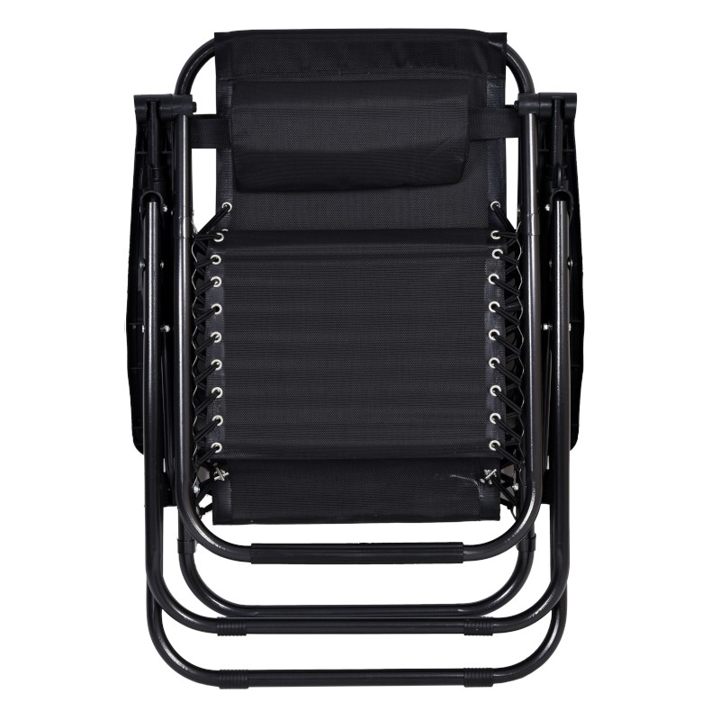 Czarny leżak NO GRAVITY w pozycji złożonej na białym tle. 