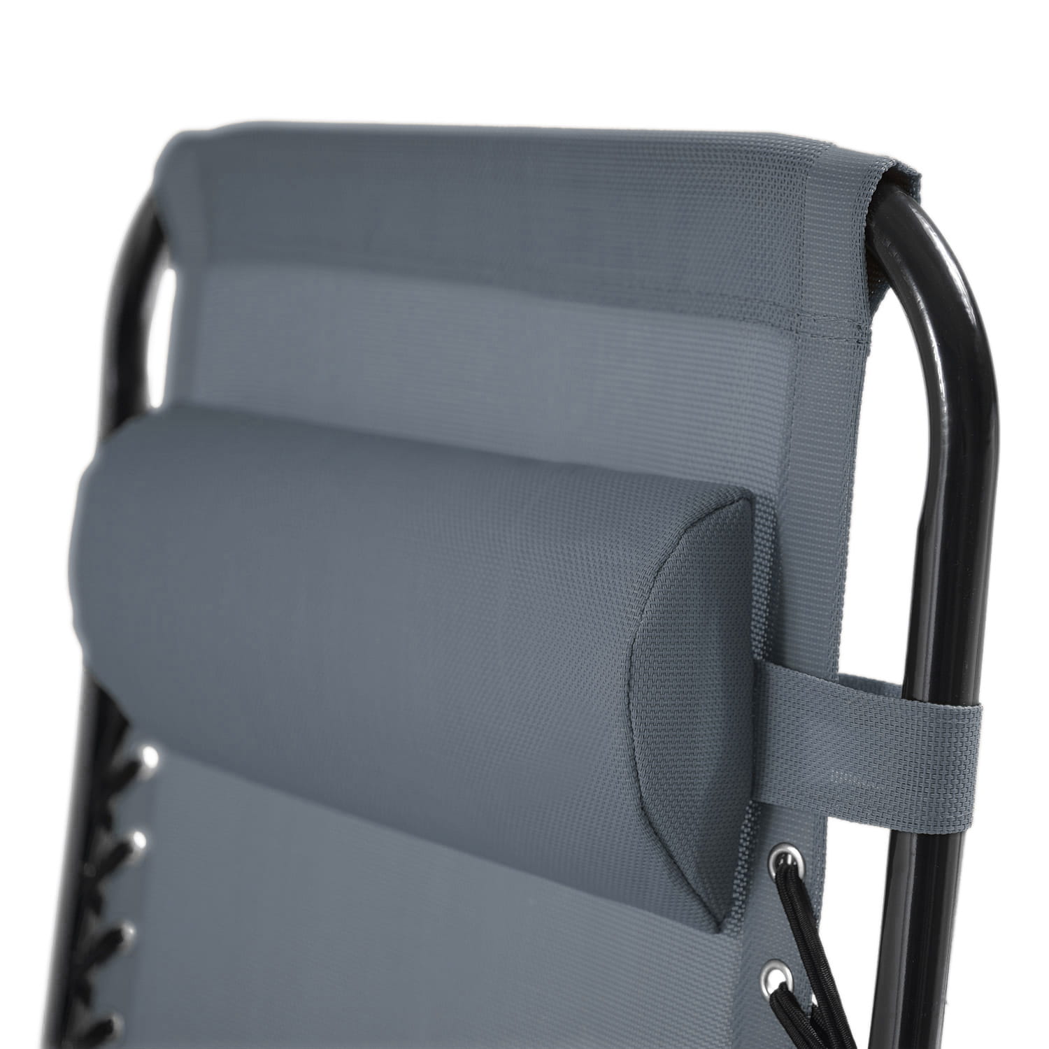 Zbliżenie na zagłówek i materiał fotela plażowego.