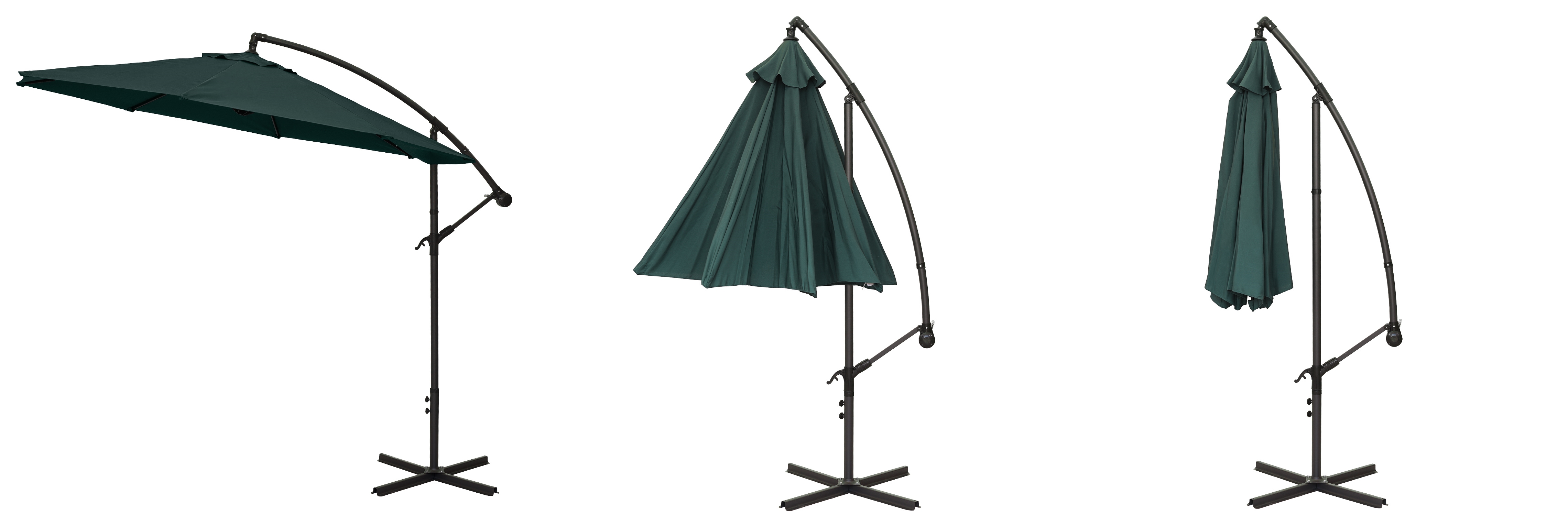 3 etapy rozkładania parasola.