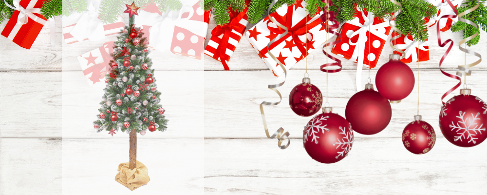 Świąteczne dekoracje boho z choinką na pniu